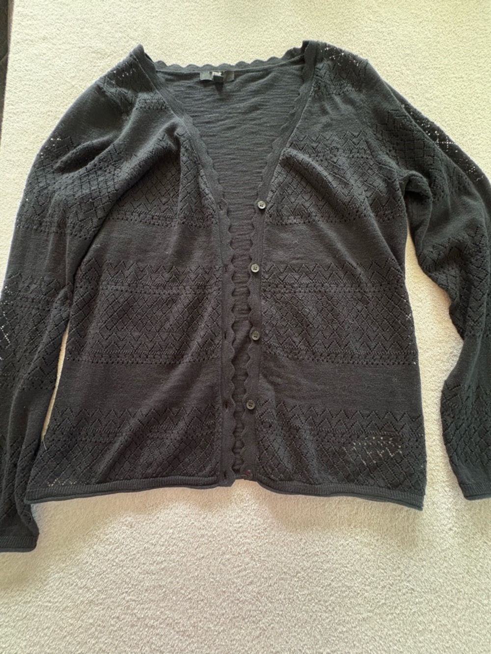 Frye Black Pointelle Cardigan Button Front Cotton Size Medium - Picture 2 of 8